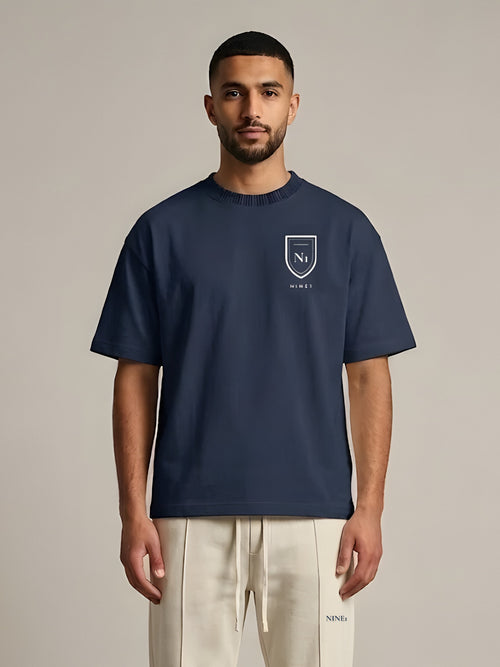 NINE1 Crest Oversized Tee in Navy (N1T01)