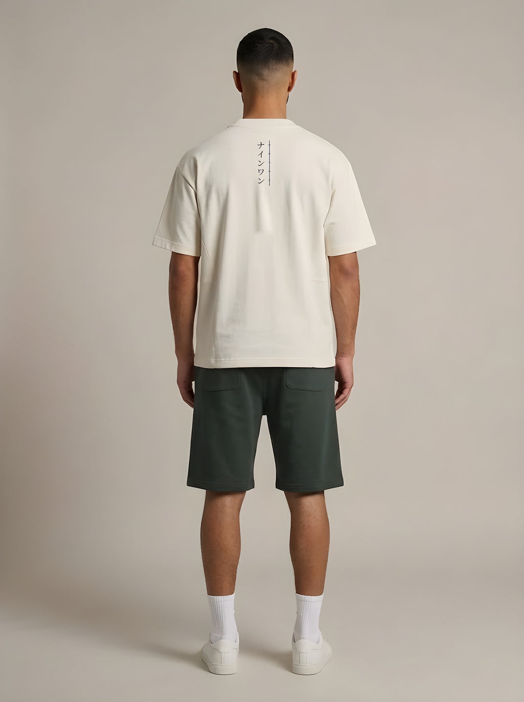 NINE1 Kanji Tee (N1T03), back view with the katakana strip