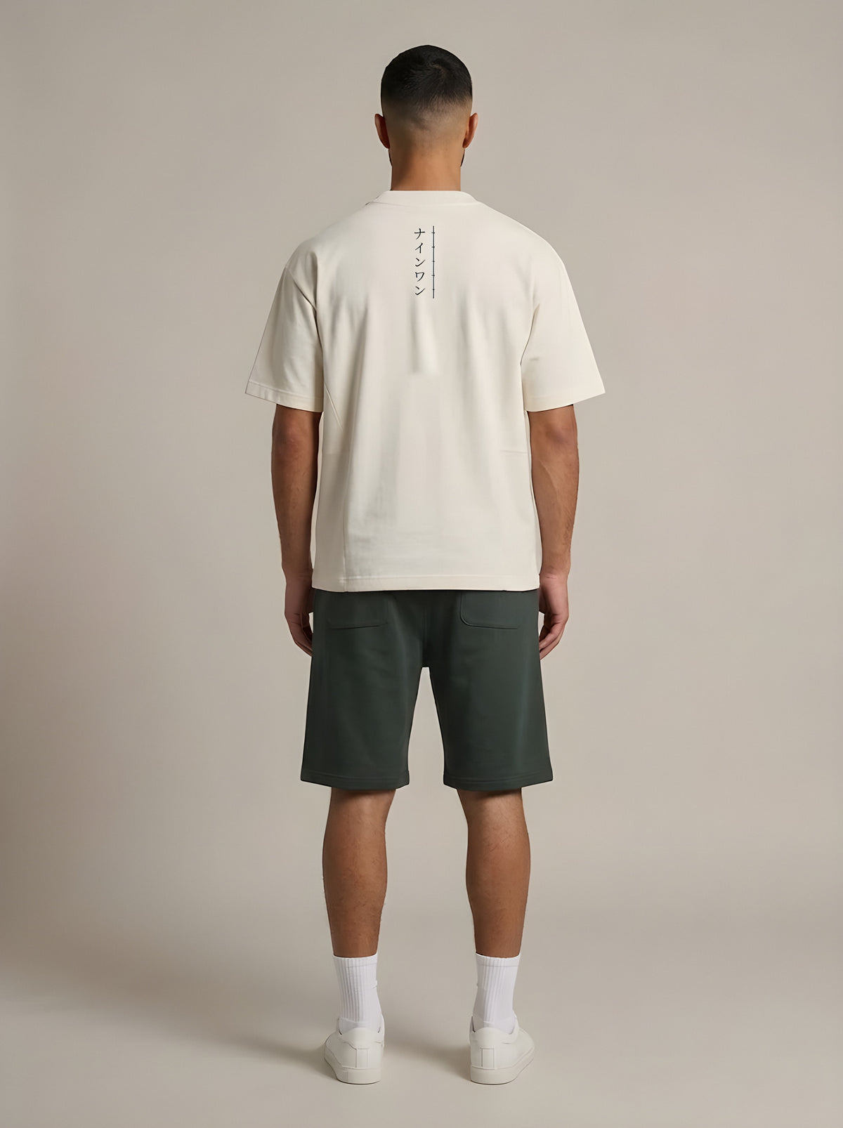 NINE1 Kanji Tee (N1T03), back view with the katakana strip