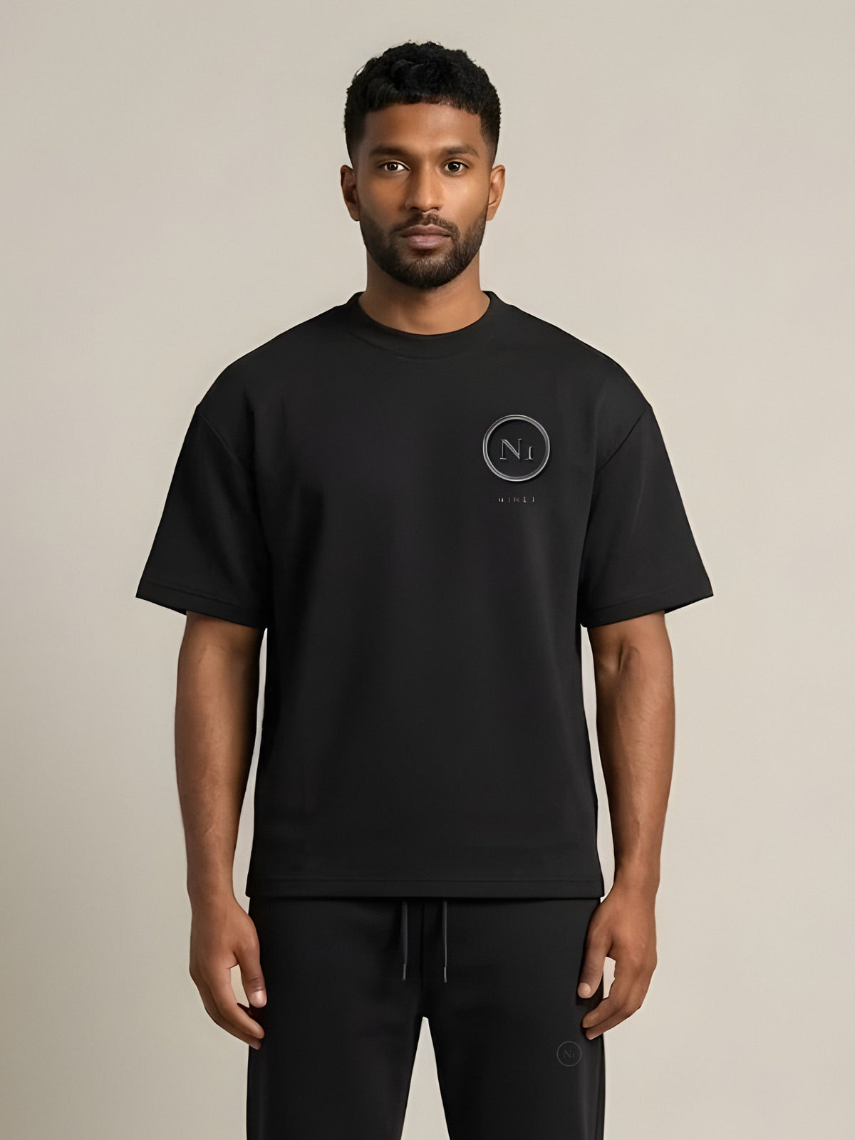 NINE1 Monogram Oversized Tee in Black (N1T05)