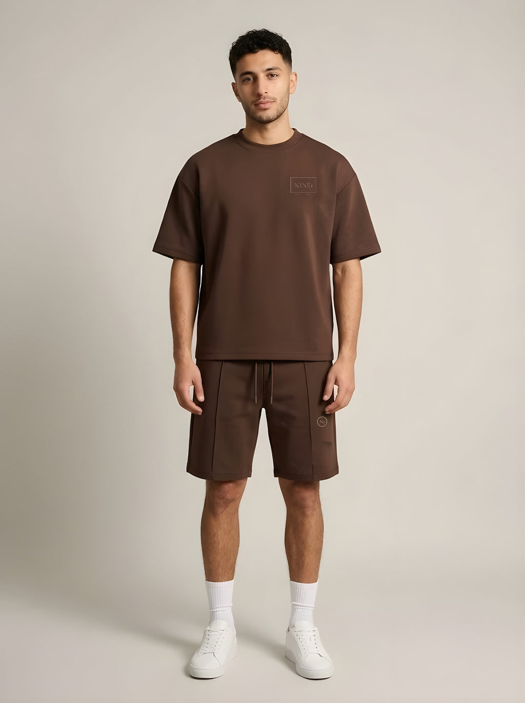 Model wearing the NINE1 Frame Shorts (N1S18) with the Frame Tee (N1T18)