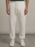 Gallery Open-Hem Jogger in Off White, N1J21, NINE1 micro wordmark at the leg